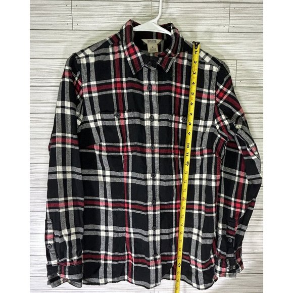 Woman's Duluth Trading Co Flannel Button‎ Down Shirt Size Small Black White Red - Picture 7 of 8